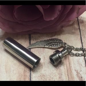 Angel wing cylinder locket necklace